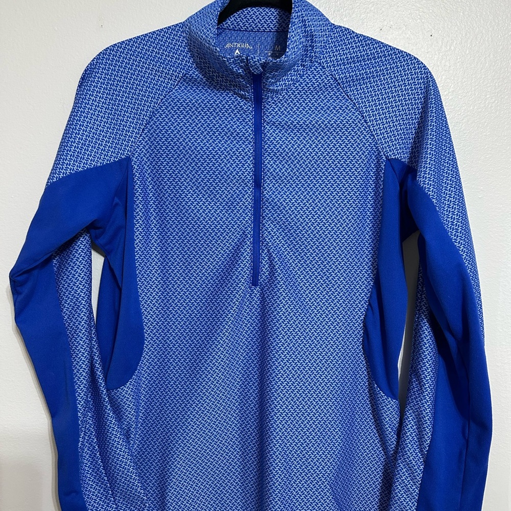 ⛳️ Antigua Blue Geometric 1/2 Zip Pullover Golf Shirt with Mock Neck ⛳️